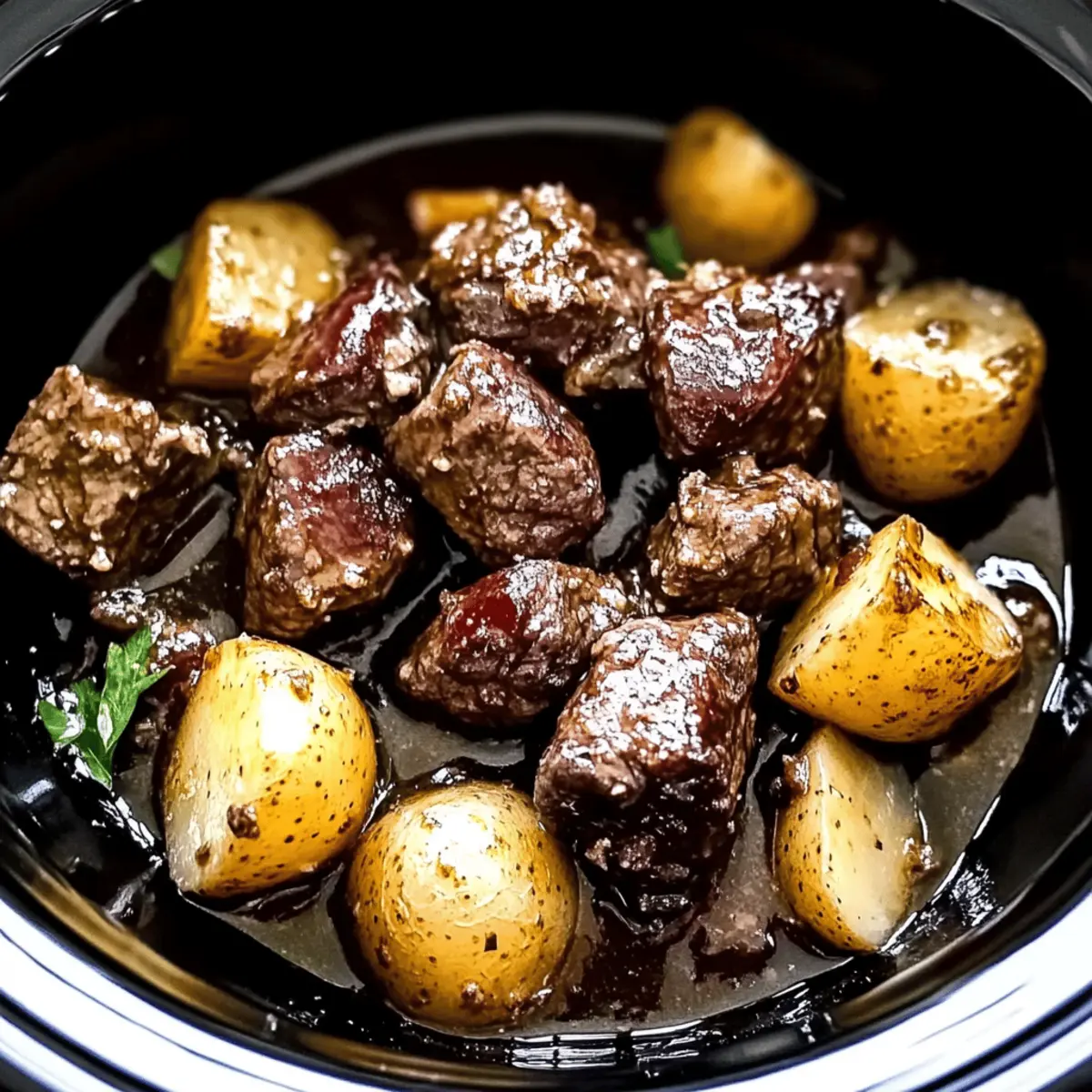 Crockpot Garlic Butter Beef Bites with Potatoes