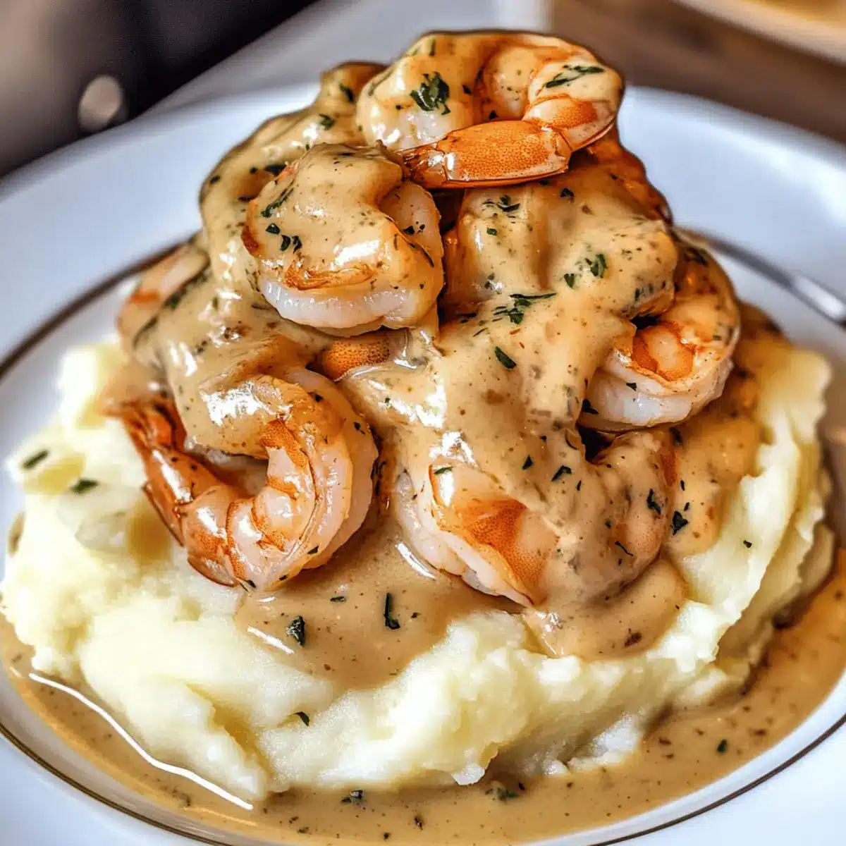 Creamy Garlic Shrimp Over Mashed Potatoes