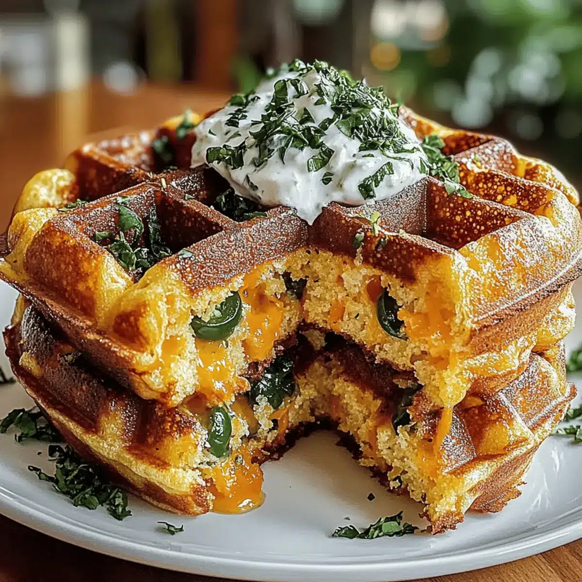 Cheddar Jalapeño Cornbread Waffles