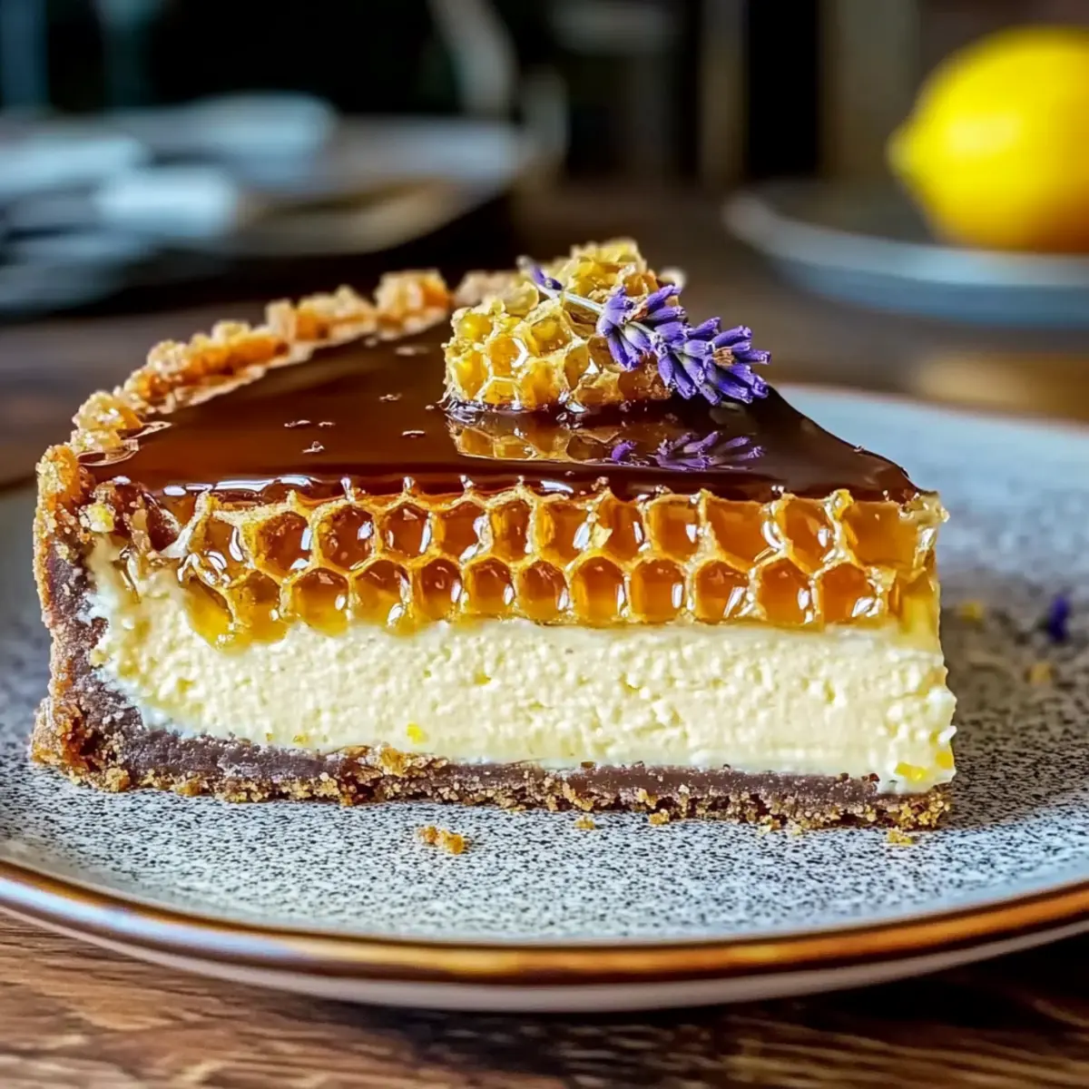 Lemon Lavender Cheesecake Topped with Honeycomb