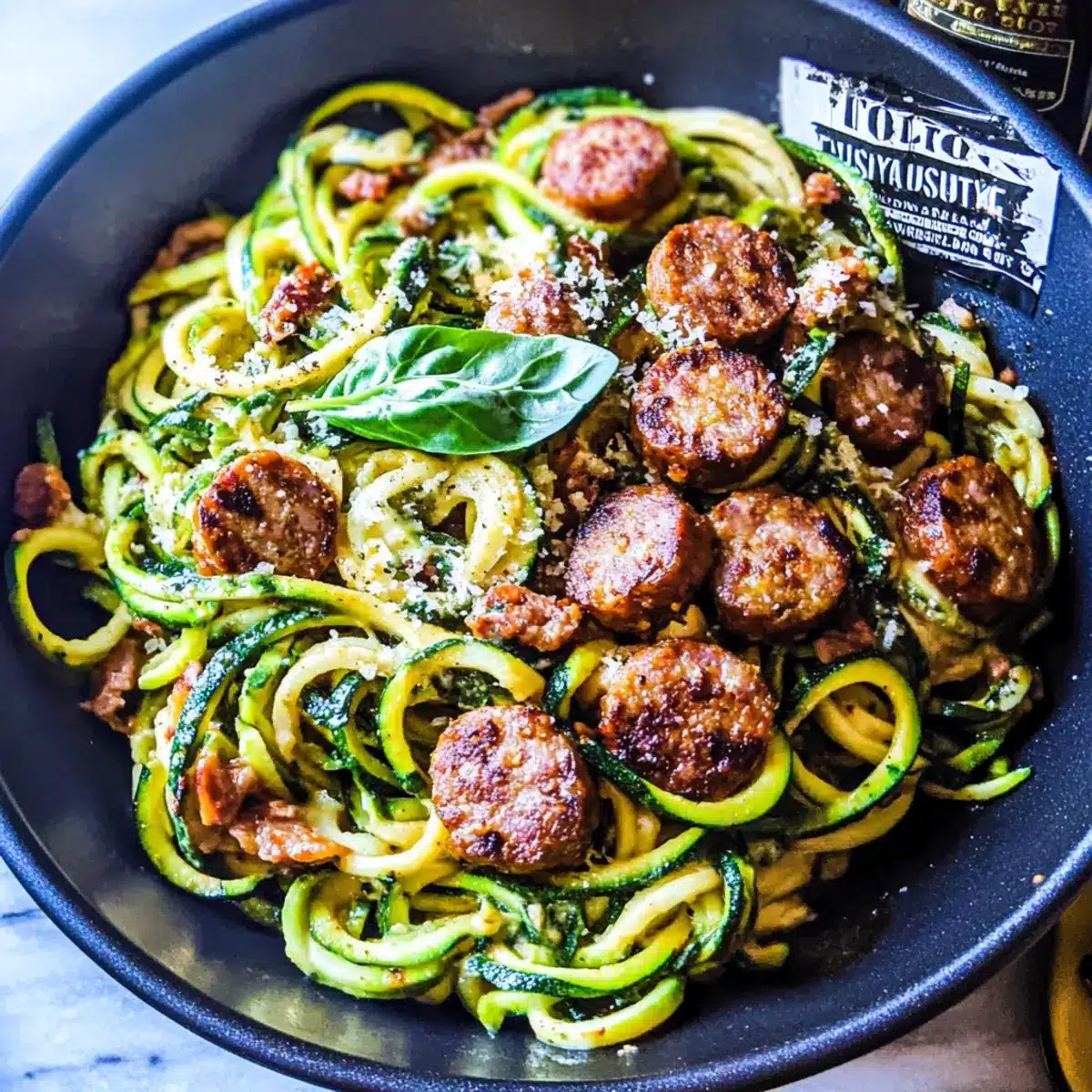 Keto Creamy Tuscan Zucchini Noodles with Sausage