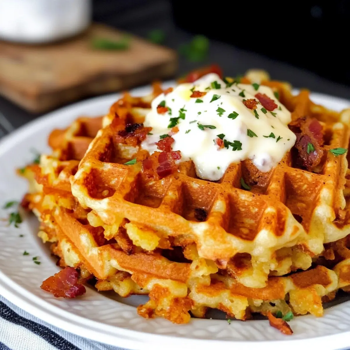 Bacon and Cheese Loaded Hashbrown Waffles