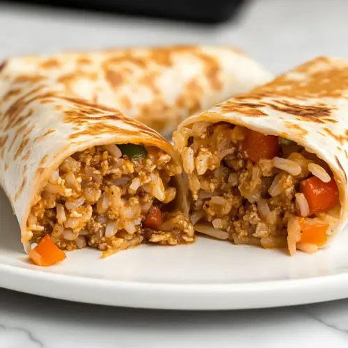 Cheesy Ground Chicken and Rice Burritos