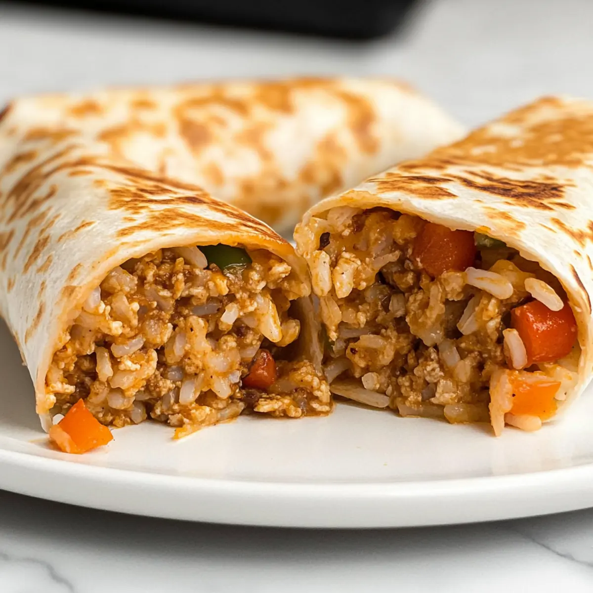 Cheesy Ground Chicken and Rice Burritos