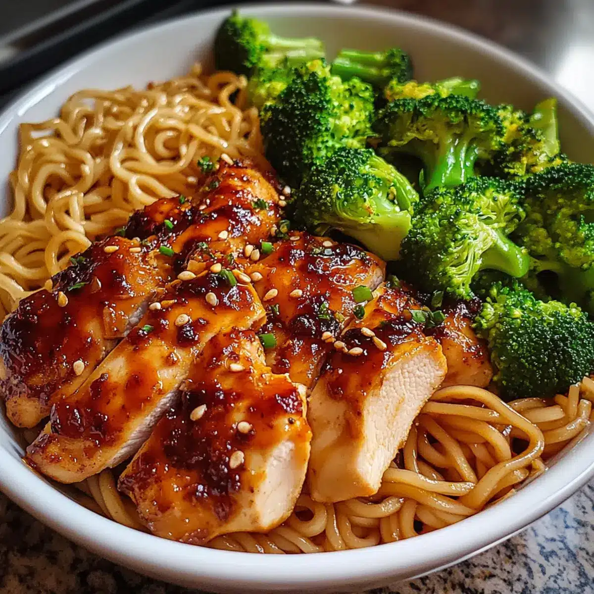 Spicy Garlic Chicken and Broccoli Noodle Bowls