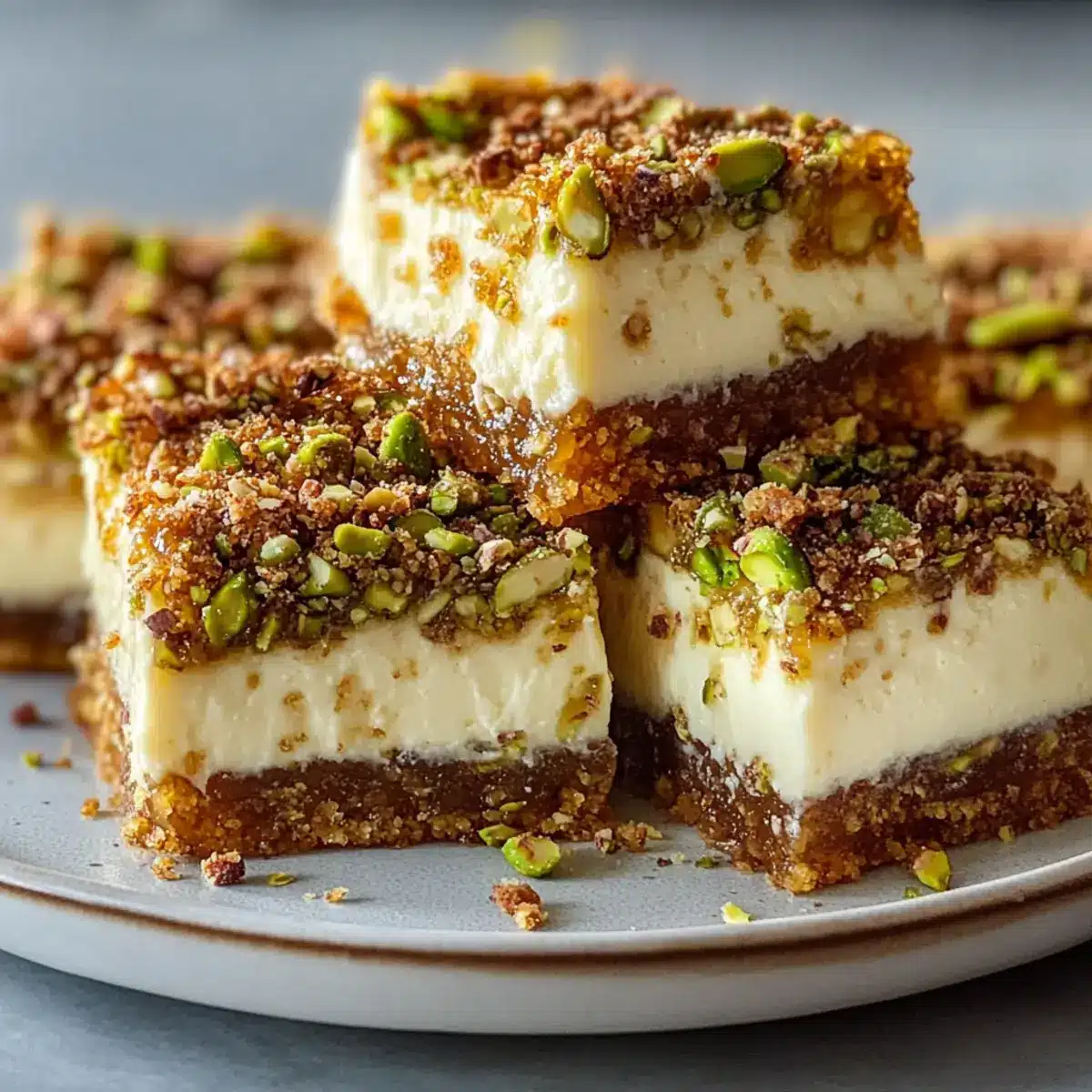 Greek Honey Pistachio Cheesecake Bars