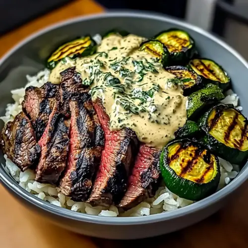 Grilled Steak Bowl with Sauce & Grilled Zucchini Bliss