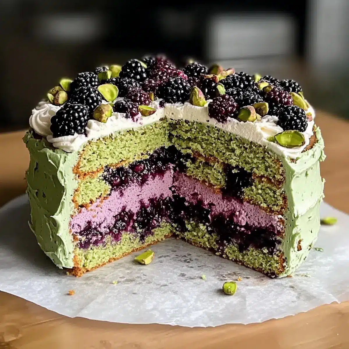 Pistachio and Blackberry Olive Oil Cak
