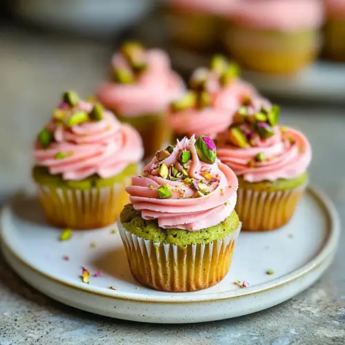 Vegan Mini Rose Pistachio Cupcakes