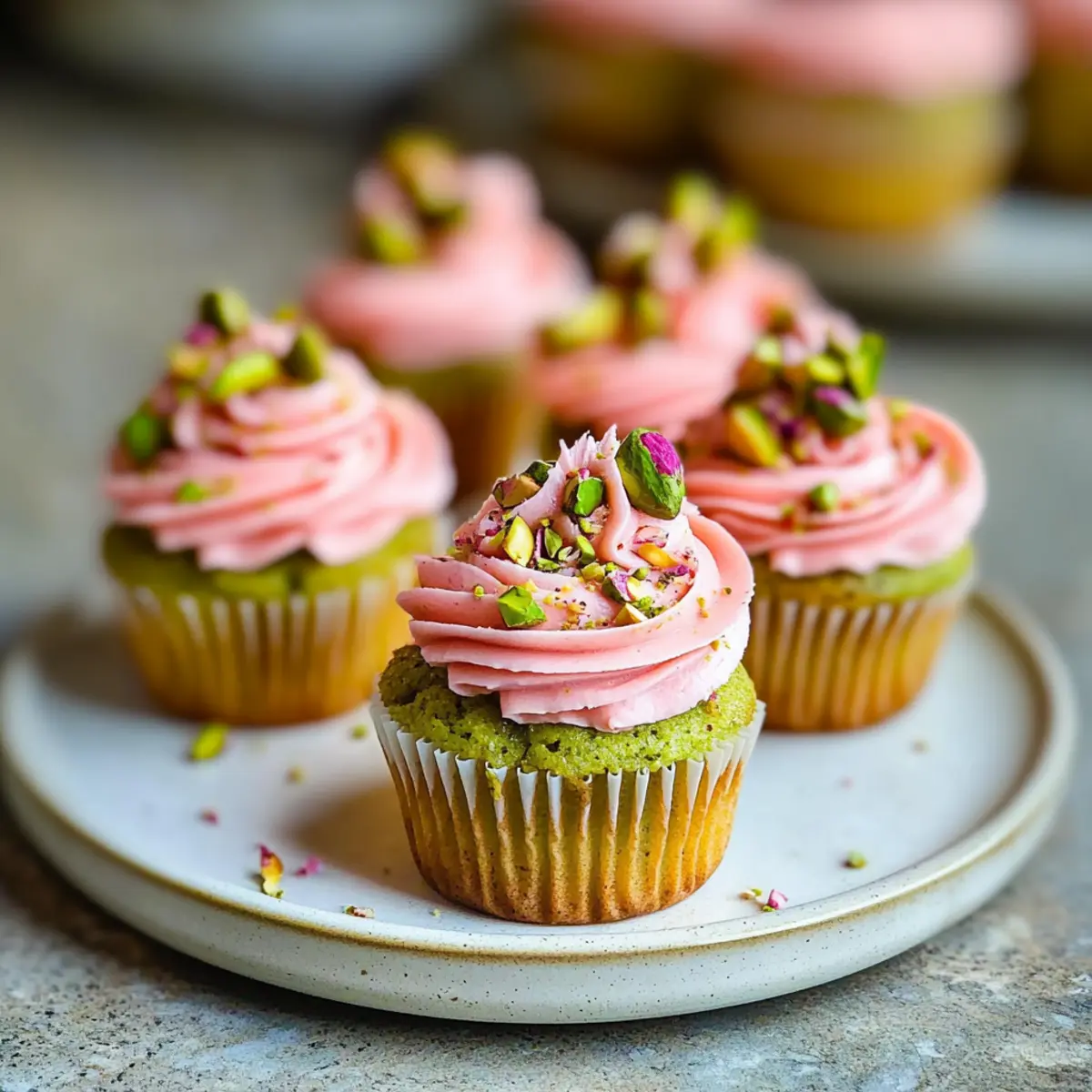 Vegan Mini Rose Pistachio Cupcakes