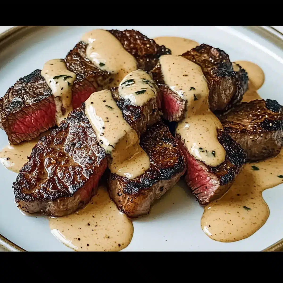 Steak with Bourbon Garlic Cream Sauce