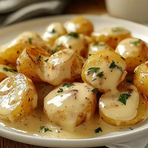 Creamy Garlic Sauce Baby Potatoes