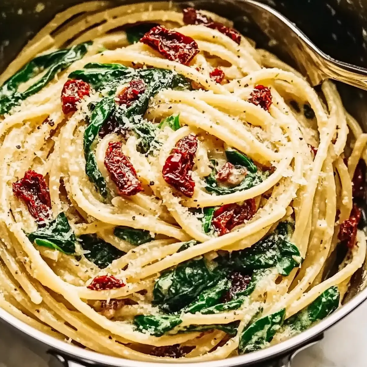 Spicy Spinach and Sun Dried Tomato Pasta