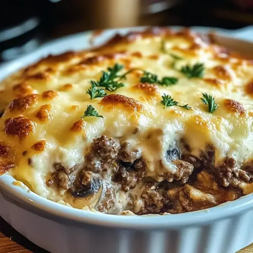 Creamy Mushroom & Ground Beef Bake