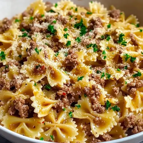 Garlic Butter Bowtie Pasta with Ground Beef
