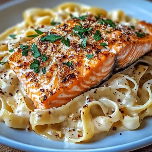 Garlic Butter Salmon Fettuccine