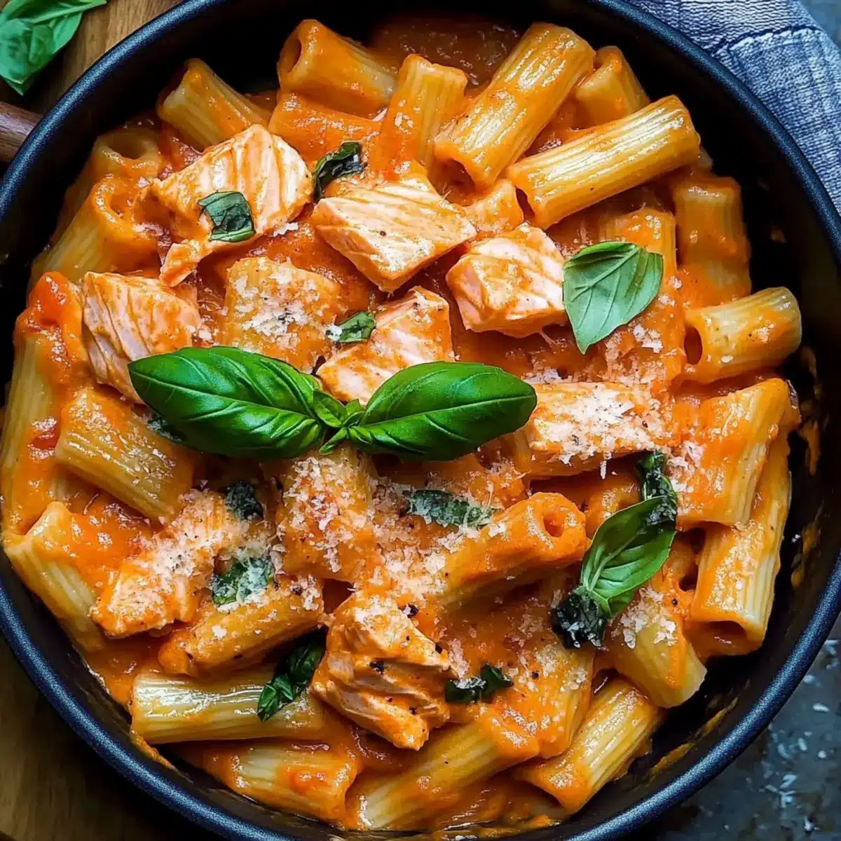 Salmon Rigatoni in a Creamy Tomato Sauce