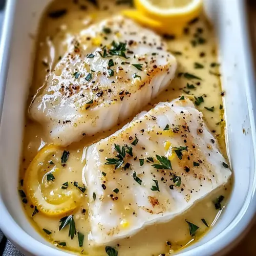 Baked Cod with Creamy Garlic Sauce
