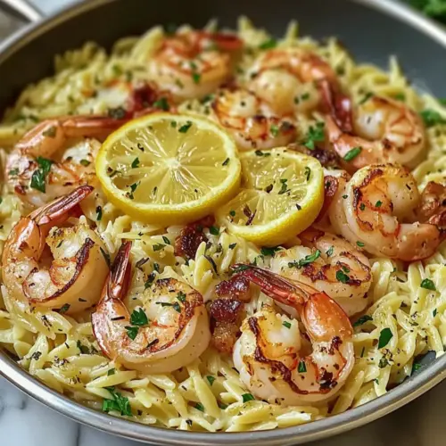 Lemon Garlic Shrimp Orzo
