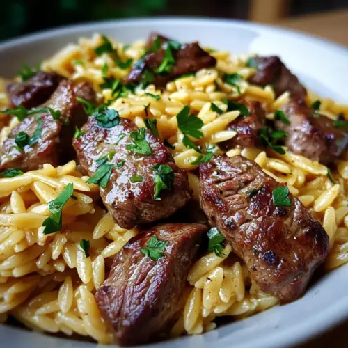 One Pot Creamy Garlic Butter Steak Orzo