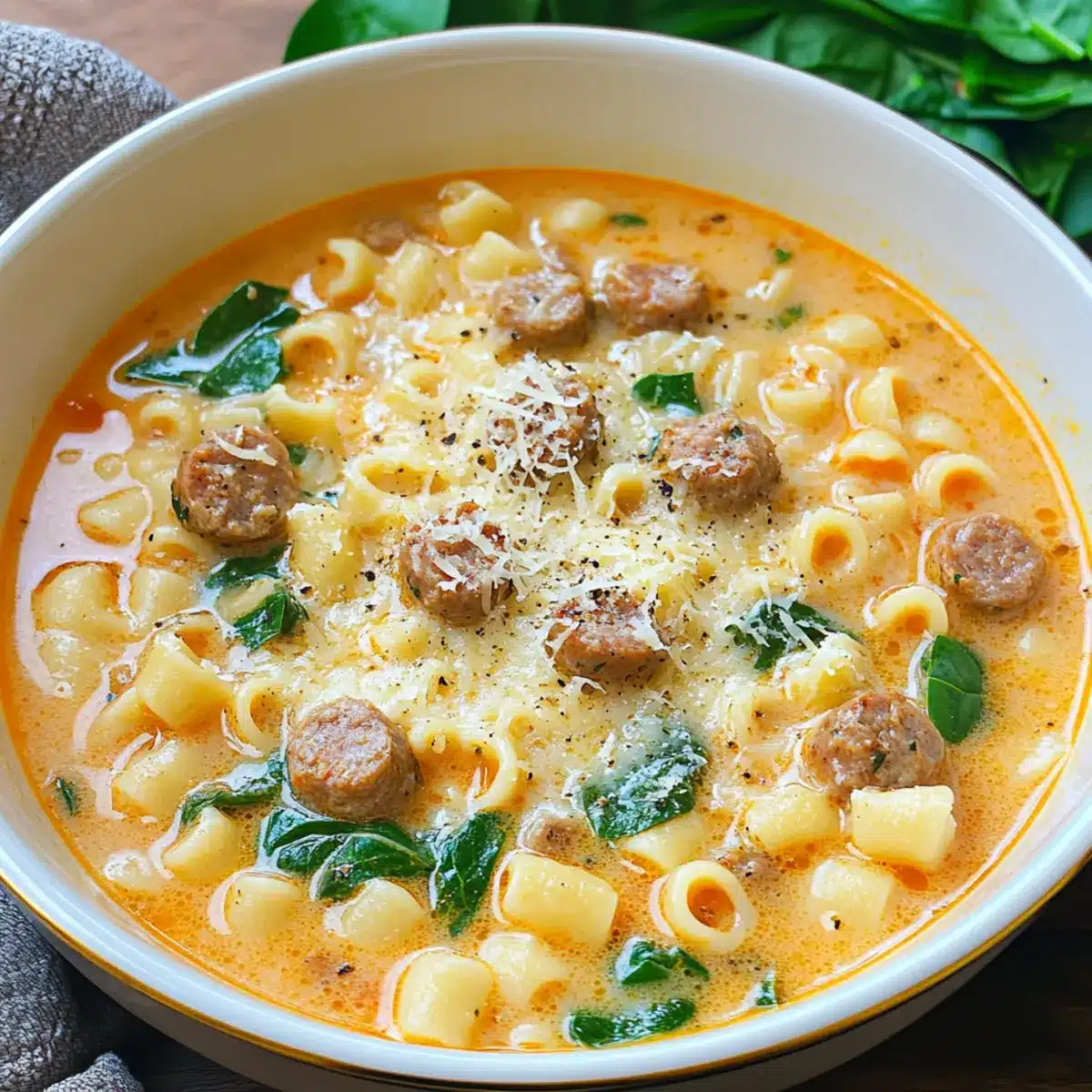 Creamy Parmesan Italian Sausage Ditalini Soup