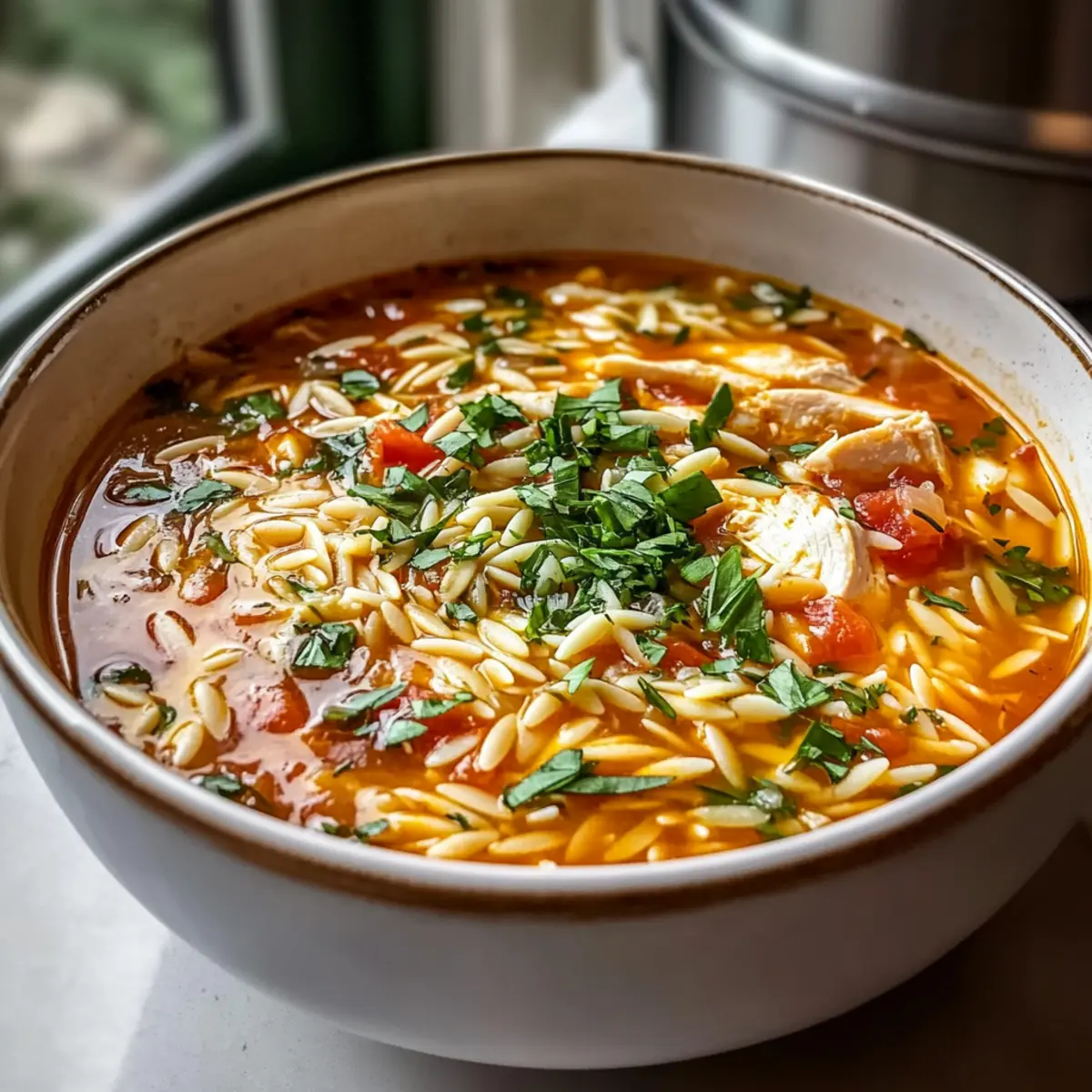 Warm Chicken Orzo Tomato Soup