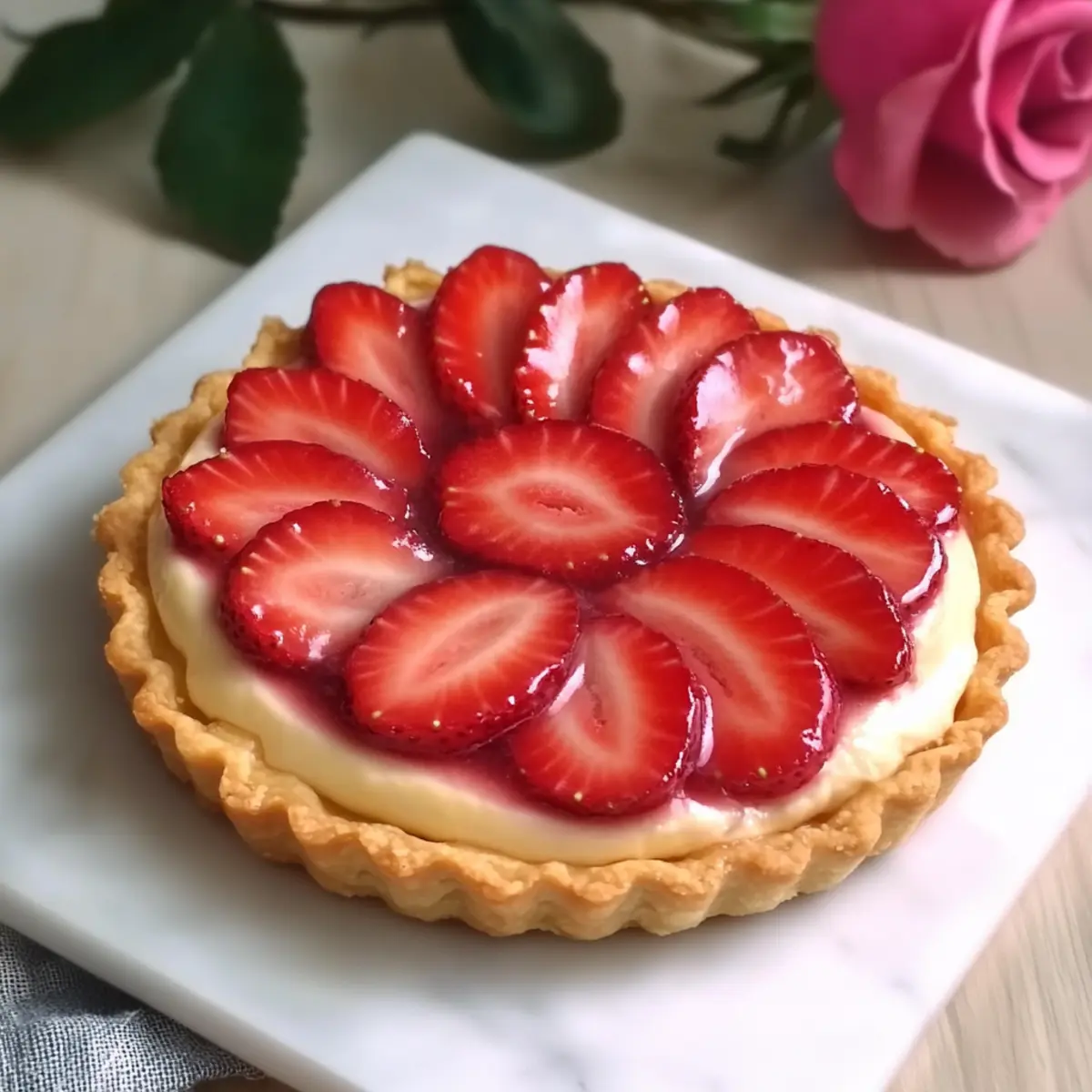 Strawberry Rose Tart with Custard Cream
