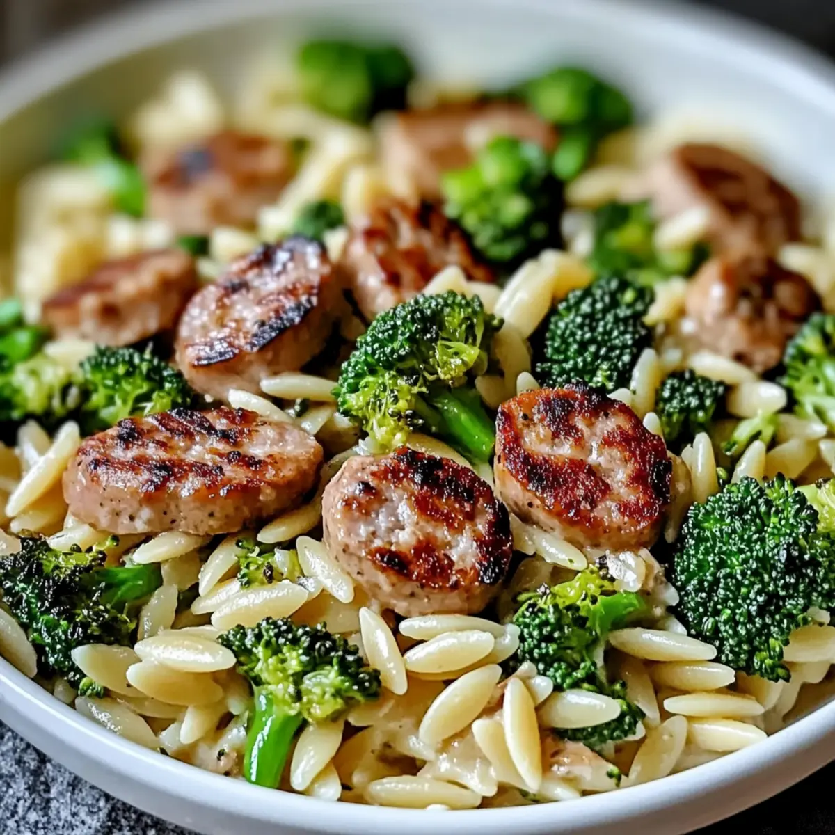 One-Pot Chicken Sausage Broccoli Orzo