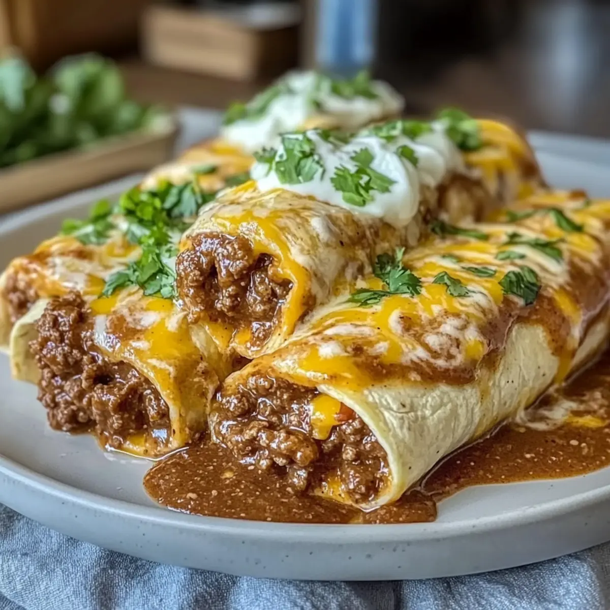 Smothered Ground Beef Burritos