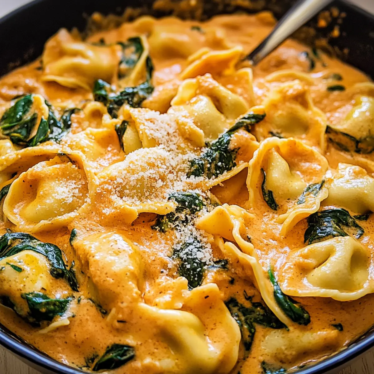 Tortelloni with Creamy Tomato Sauce and Spinach