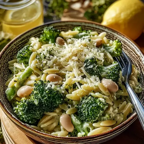 Broccoli Orzo with White Beans, Lemon and Parmesan