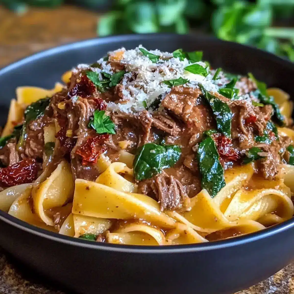 Slow Cooker Creamy Tuscan Beef Ragu