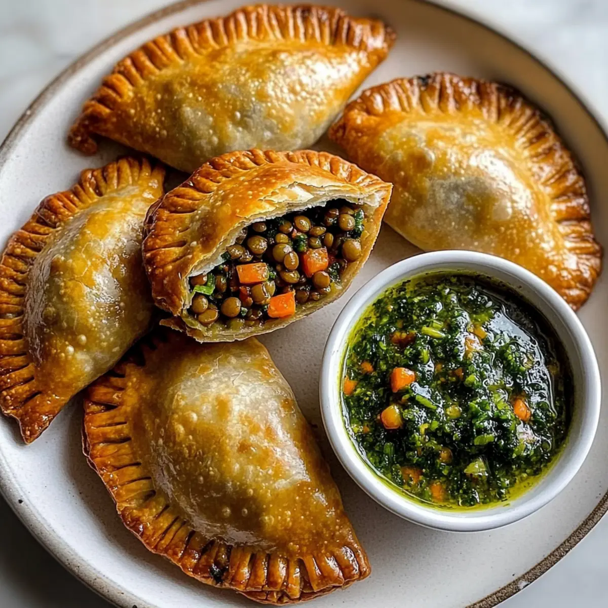 Lentil and Veggie Vegan Empanadas with Chimichurri