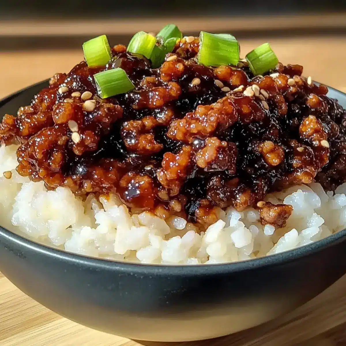 Crispy Honey Garlic Ground Beef Rice Bowl