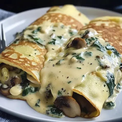 Spinach Mushroom Chicken Crepes