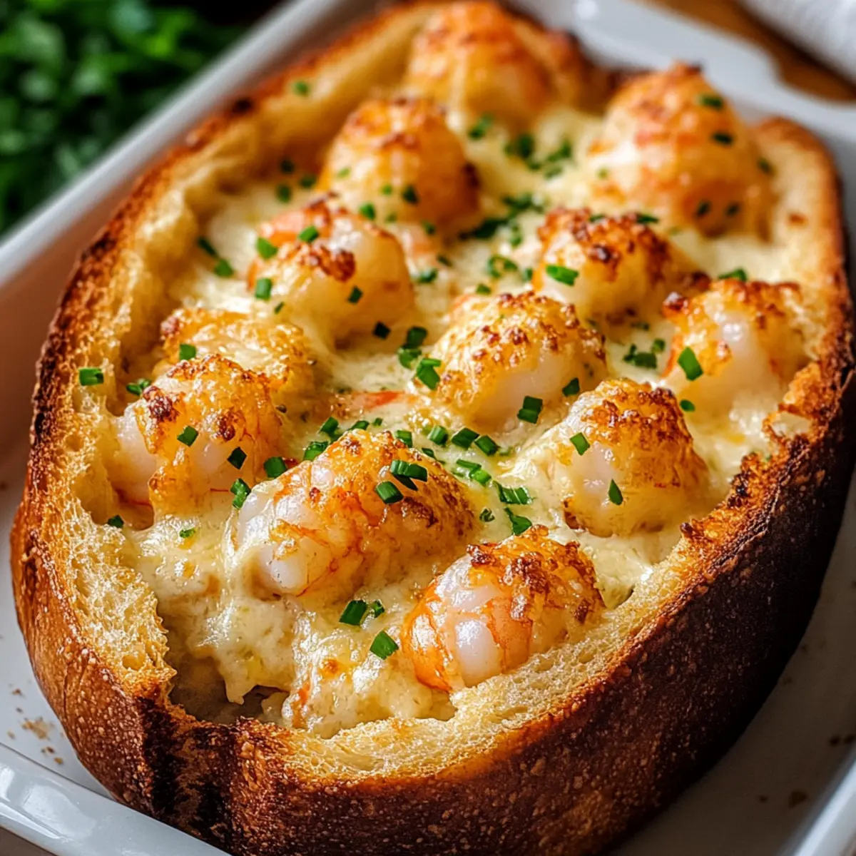 Golden Cheesy Shrimp Garlic Bread Boats