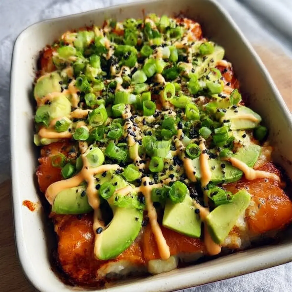 Lightened-Up Salmon Sushi Bake